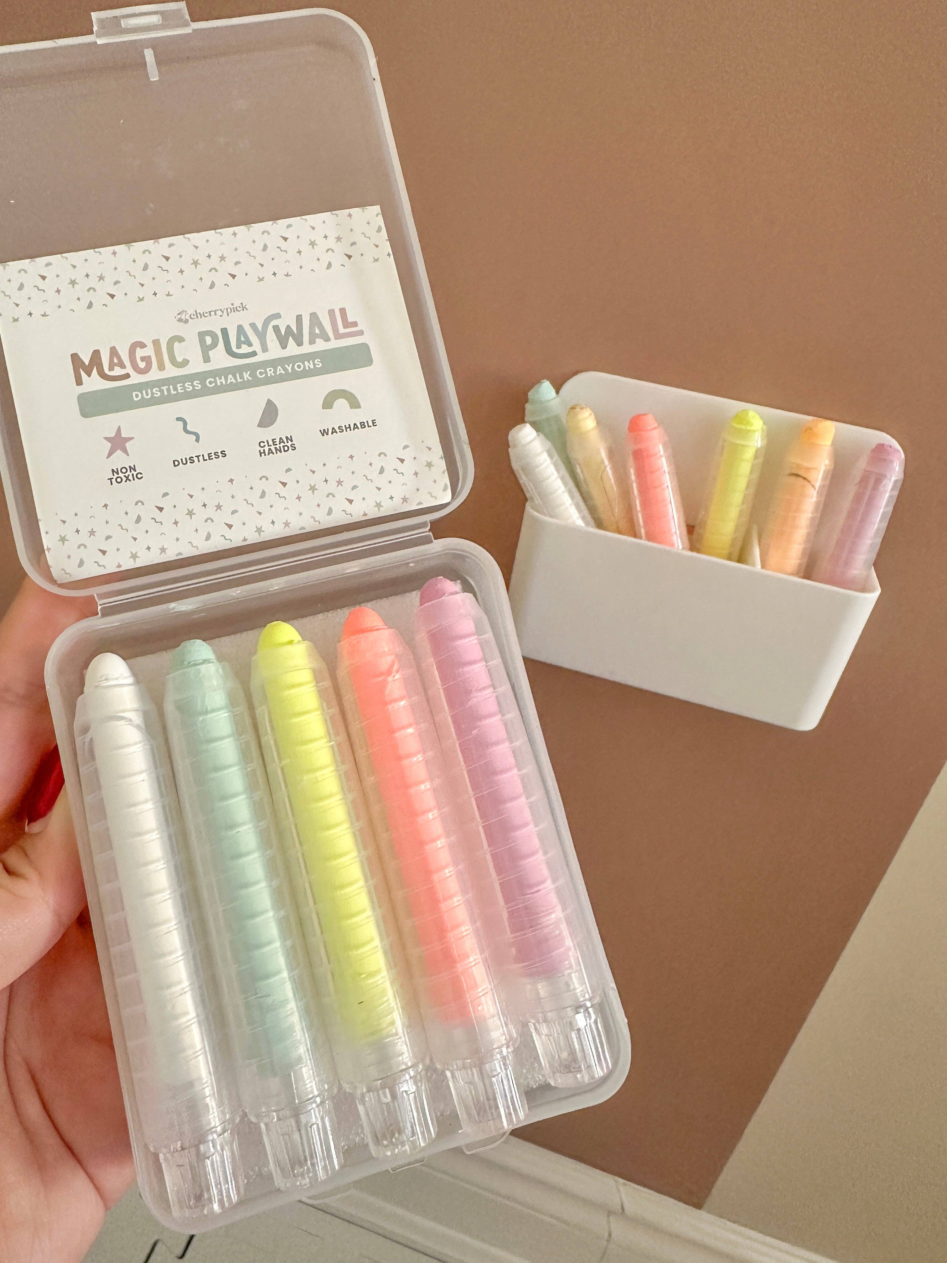 dustless chalk crayons + magnetic holder for magic play wall